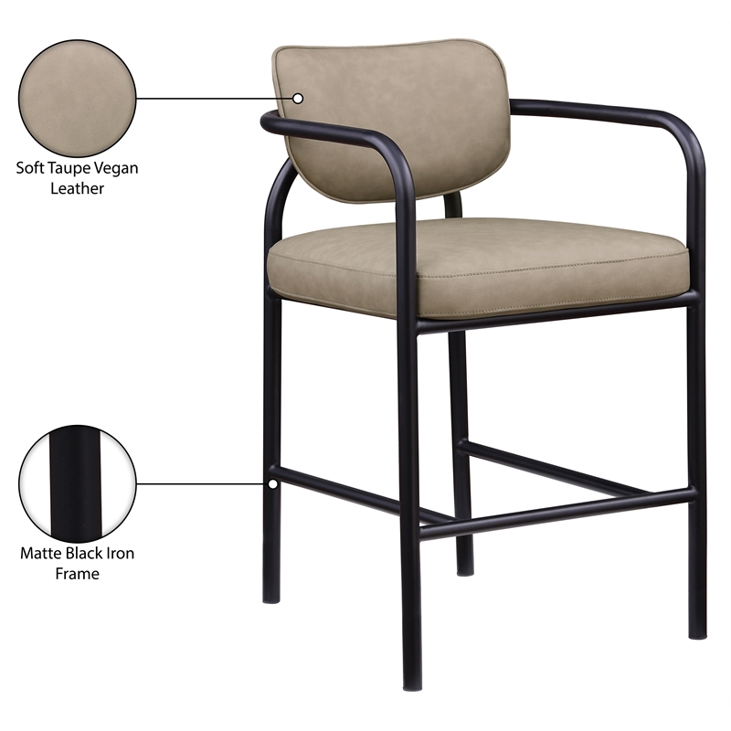 Meridian Furniture Serava Taupe Vegan Leather Upholstered Bar Stool