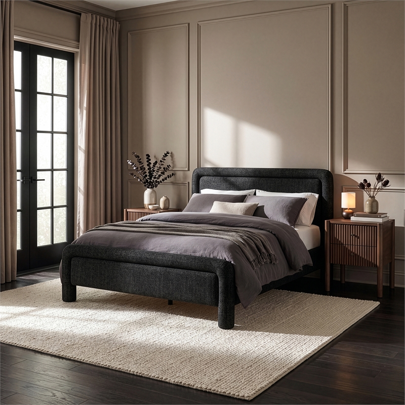 Meridian Furniture Baylor Black Fabric With Interwoven Chenille Queen Bed