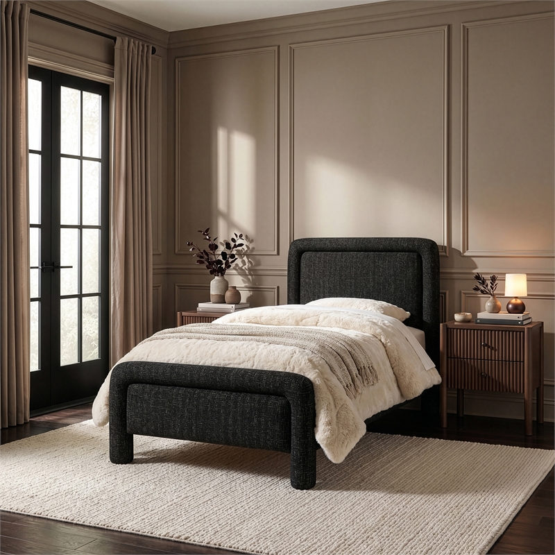 Meridian Furniture Baylor Black Fabric With Interwoven Chenille Twin Bed