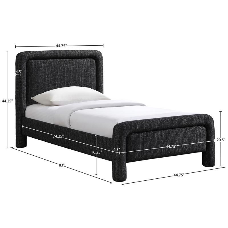 Meridian Furniture Baylor Black Fabric With Interwoven Chenille Twin Bed
