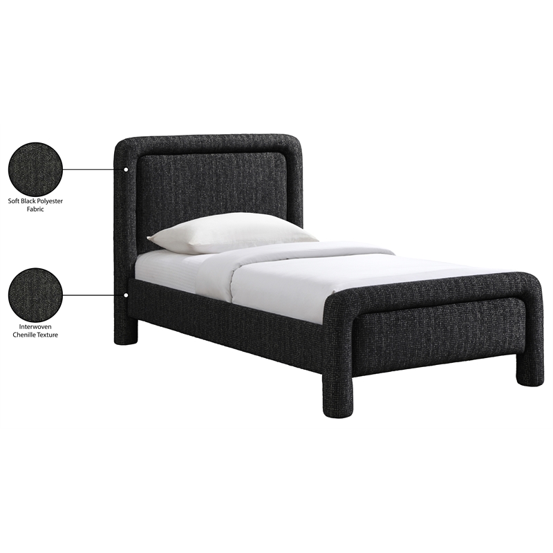Meridian Furniture Baylor Black Fabric With Interwoven Chenille Twin Bed
