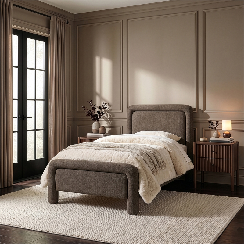 Meridian Furniture Baylor Brown Fabric With Interwoven Chenille Twin Bed