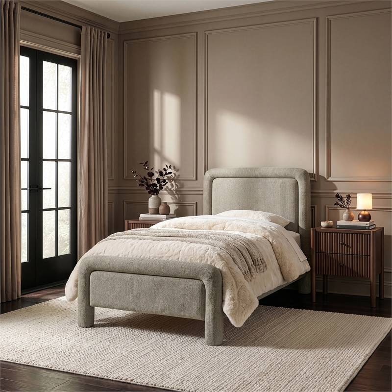 Meridian Furniture Baylor Taupe Fabric With Interwoven Chenille Twin Bed