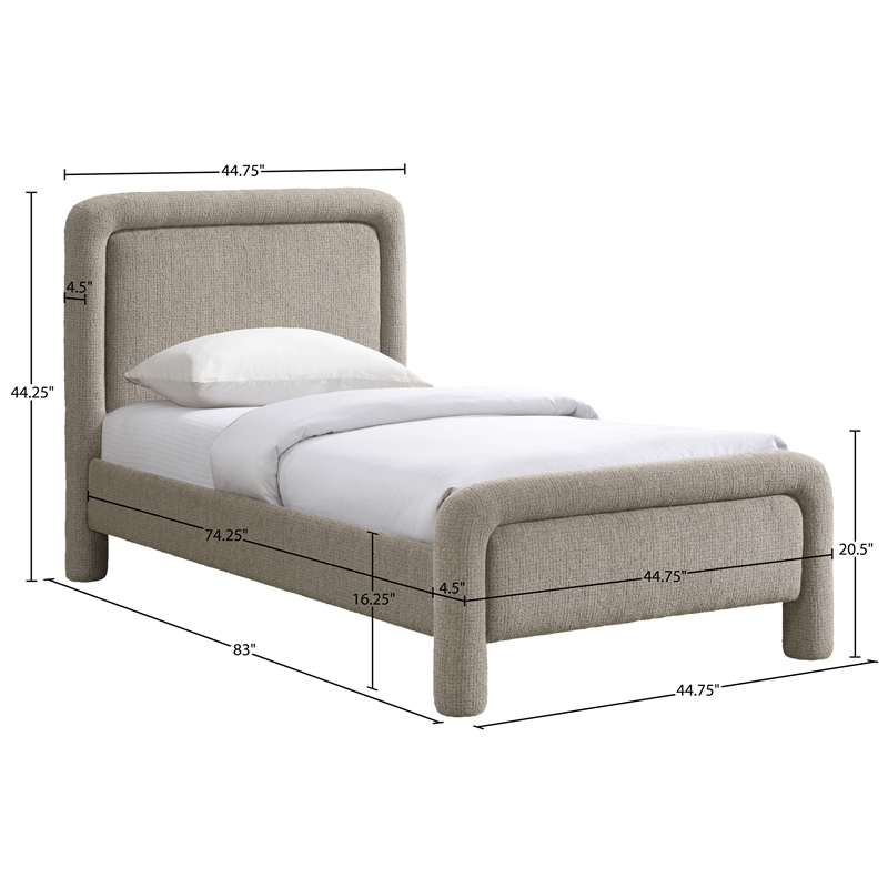 Meridian Furniture Baylor Taupe Fabric With Interwoven Chenille Twin Bed
