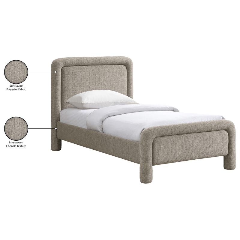 Meridian Furniture Baylor Taupe Fabric With Interwoven Chenille Twin Bed