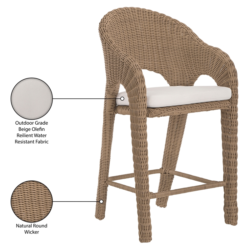 Meridian Furniture Seacrest Natural Water Resistant Fabric Patio Bar Stool
