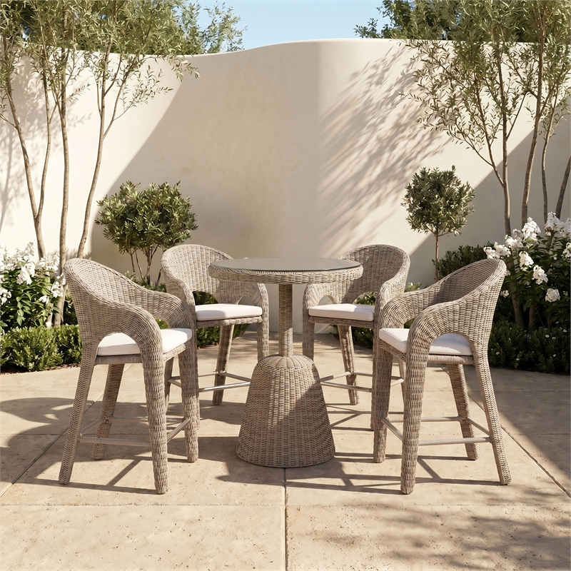 Meridian Furniture Seacrest Taupe Water Resistant Fabric Patio Bar Stool