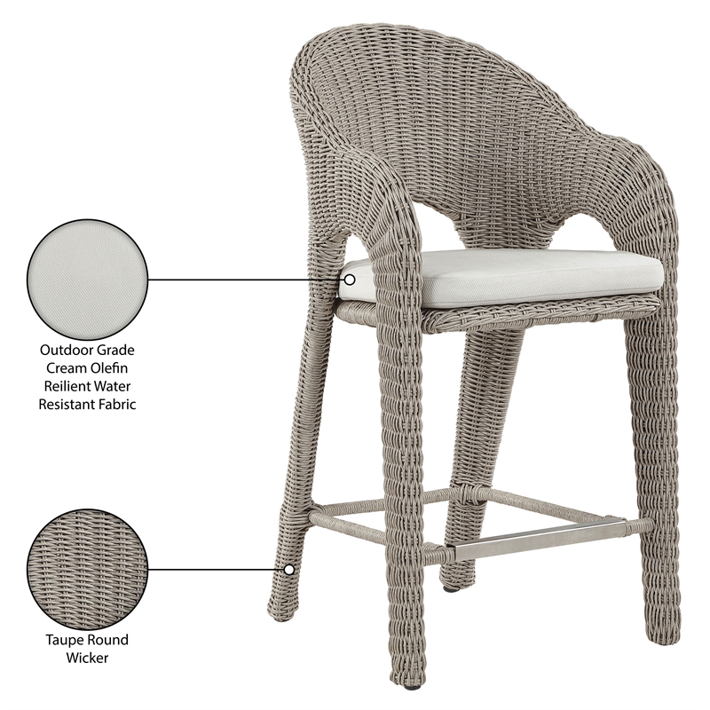 Meridian Furniture Seacrest Taupe Water Resistant Fabric Patio Bar Stool
