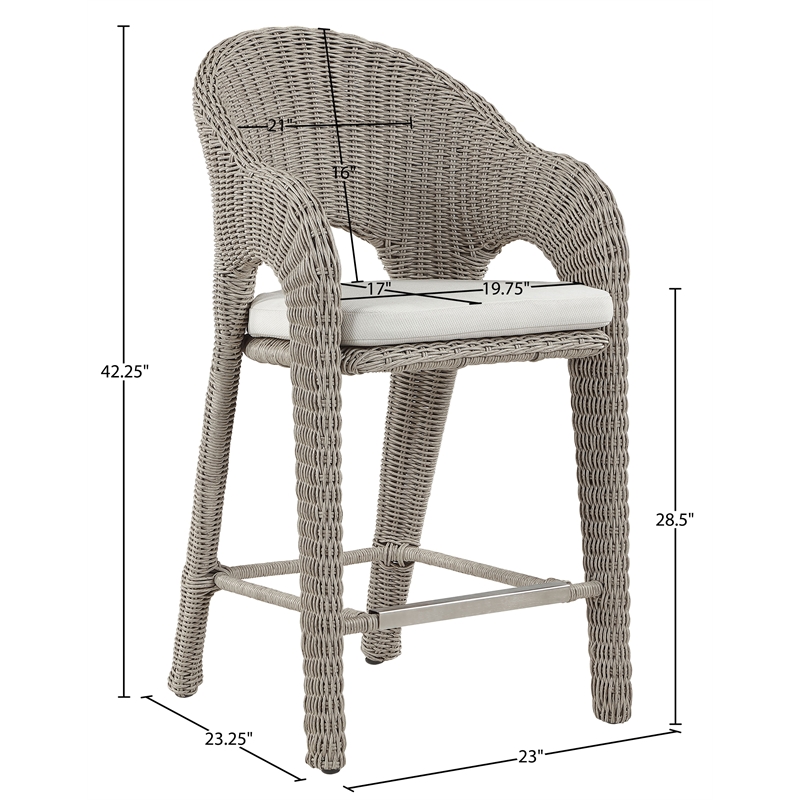 Meridian Furniture Seacrest Taupe Water Resistant Fabric Patio Bar Stool