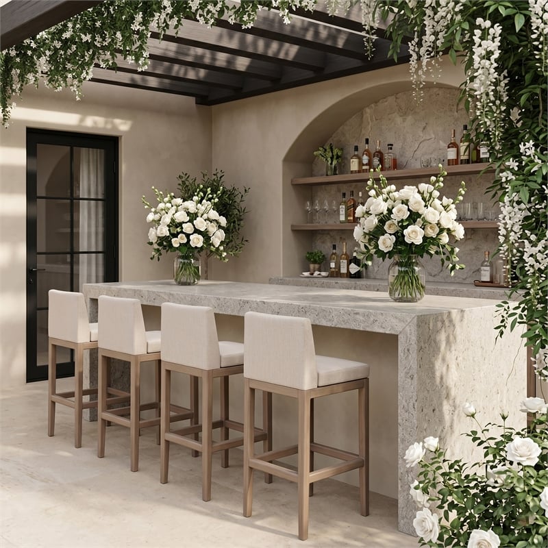 Meridian Furniture Solace Beige Olefin Performance Fabric Patio Bar Stool