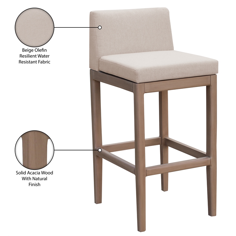 Meridian Furniture Solace Beige Olefin Performance Fabric Patio Bar Stool