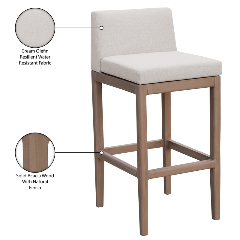 Meridian Furniture Solace Cream Olefin Performance Fabric Patio Bar Stool