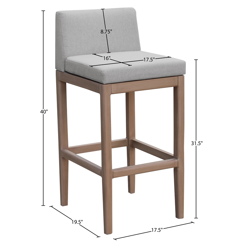 Meridian Furniture Solace Grey Olefin Performance Fabric Patio Bar Stool