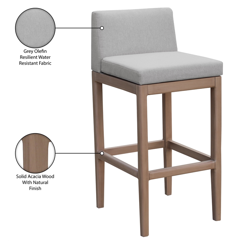 Meridian Furniture Solace Grey Olefin Performance Fabric Patio Bar Stool