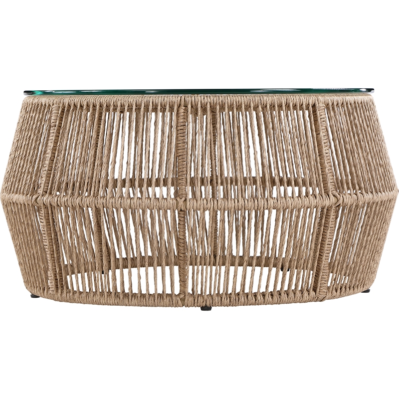Meridian Furniture Coastline Natural Glass Top And Wicker Patio Coffee Table
