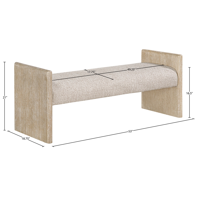 Meridian Furniture Hickory Beige Fabric Upholstered Bench