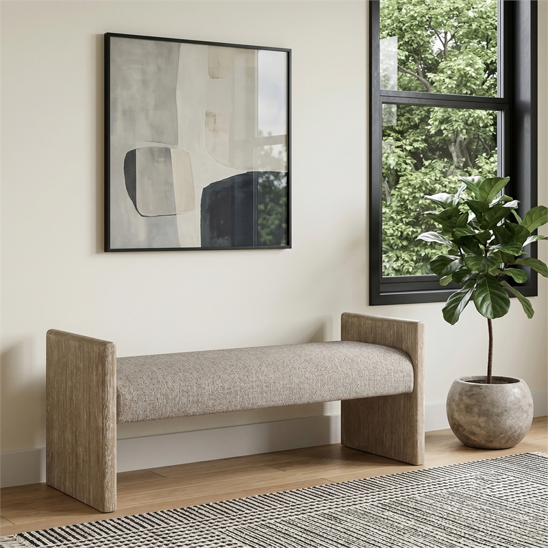 Meridian Furniture Hickory Beige Fabric Upholstered Bench