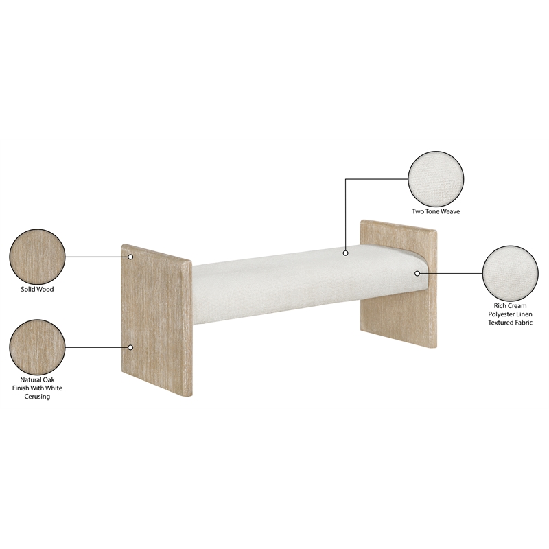 Meridian Furniture Hickory Cream Fabric Upholstered Bench