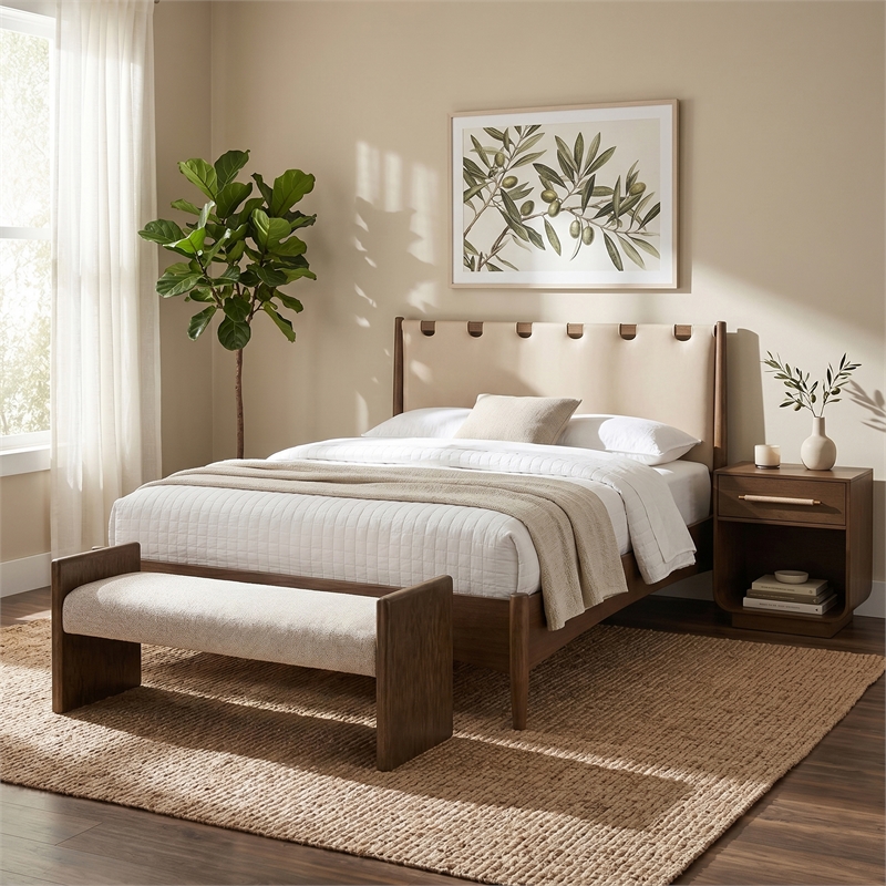 Meridian Furniture Hickory Beige Fabric Upholstered Bench