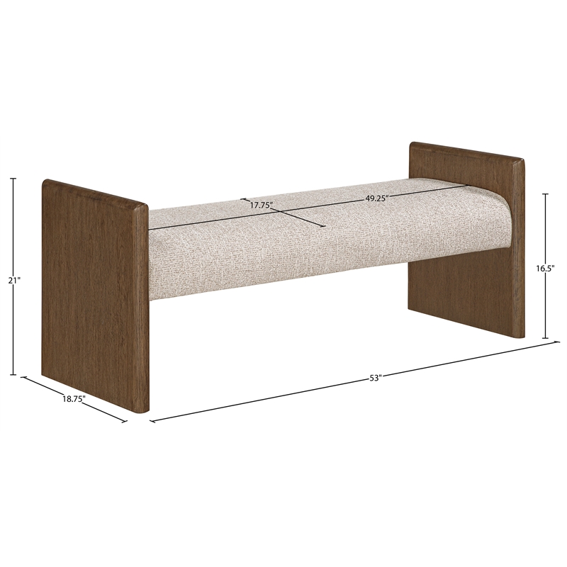 Meridian Furniture Hickory Beige Fabric Upholstered Bench