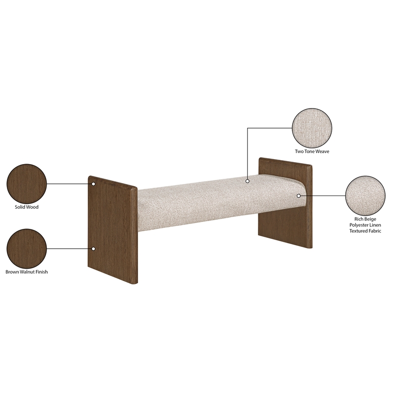 Meridian Furniture Hickory Beige Fabric Upholstered Bench