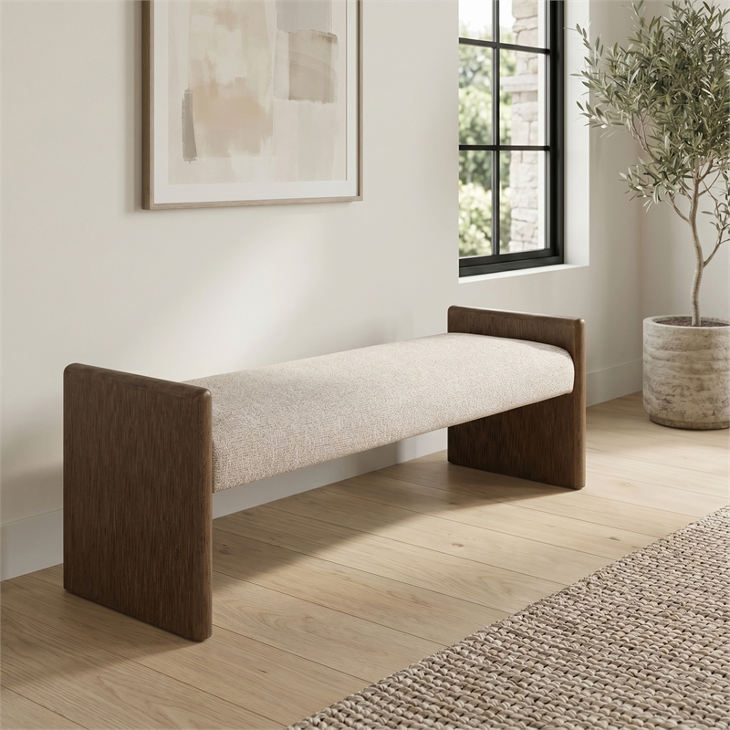 Meridian Furniture Hickory Beige Fabric Upholstered Bench