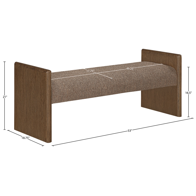 Meridian Furniture Hickory Brown Fabric Upholstered Bench