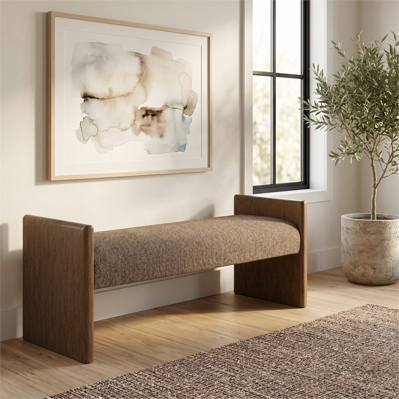 Meridian Furniture Hickory Brown Fabric Upholstered Bench