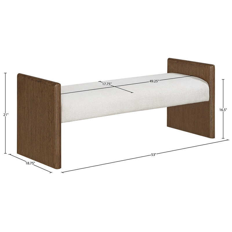 Meridian Furniture Hickory Cream Fabric Upholstered Bench