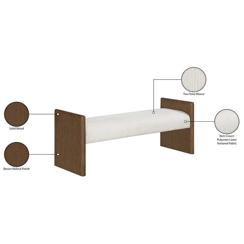 Meridian Furniture Hickory Cream Fabric Upholstered Bench