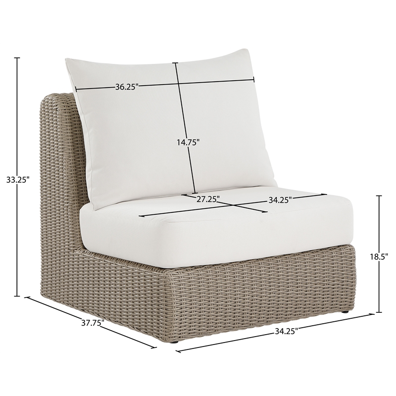 Meridian Furniture Seacrest Cream Water Resistant Fabric Patio Armless Chair
