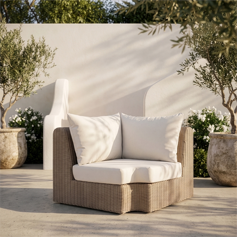 Meridian Furniture Seacrest Cream Water Resistant Fabric Patio Corner Chair