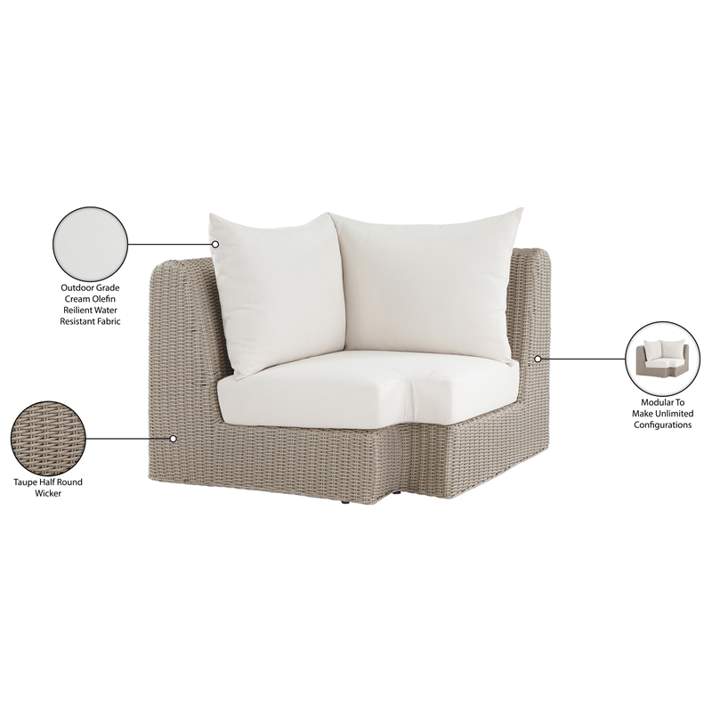 Meridian Furniture Seacrest Cream Water Resistant Fabric Patio Corner Chair