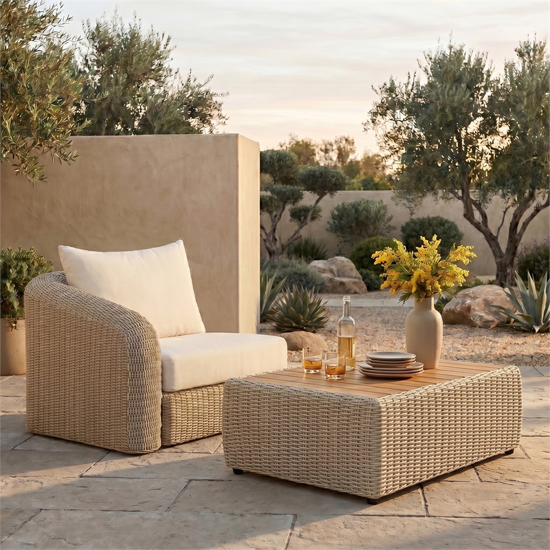 Meridian Furniture Seacrest Cream Water Resistant Fabric Patio Left Arm Chair