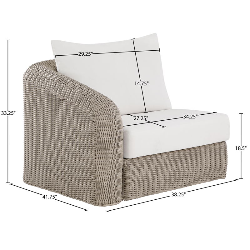 Meridian Furniture Seacrest Cream Water Resistant Fabric Patio Left Arm Chair