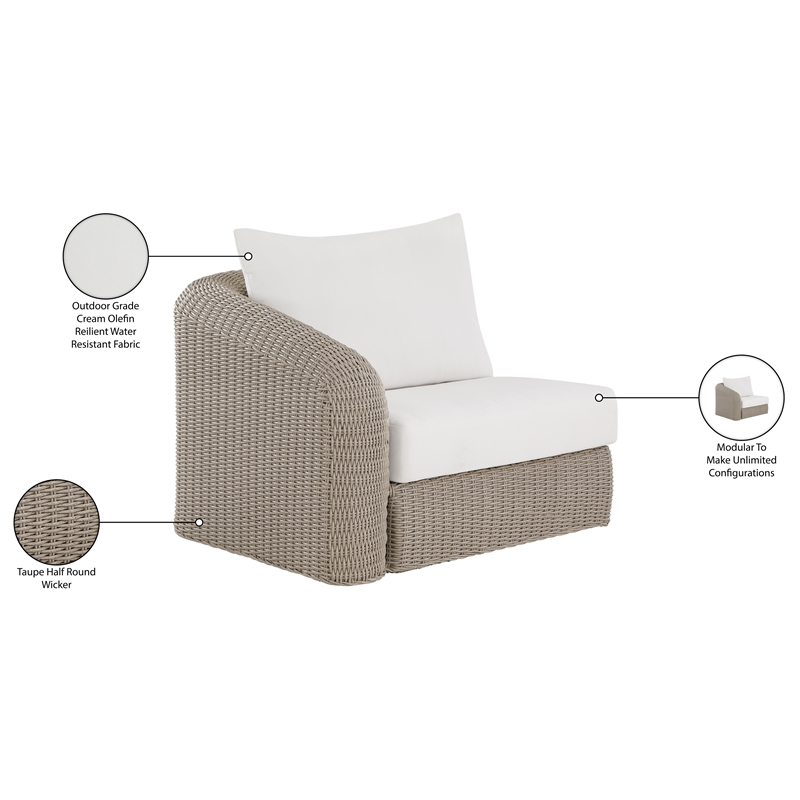 Meridian Furniture Seacrest Cream Water Resistant Fabric Patio Left Arm Chair