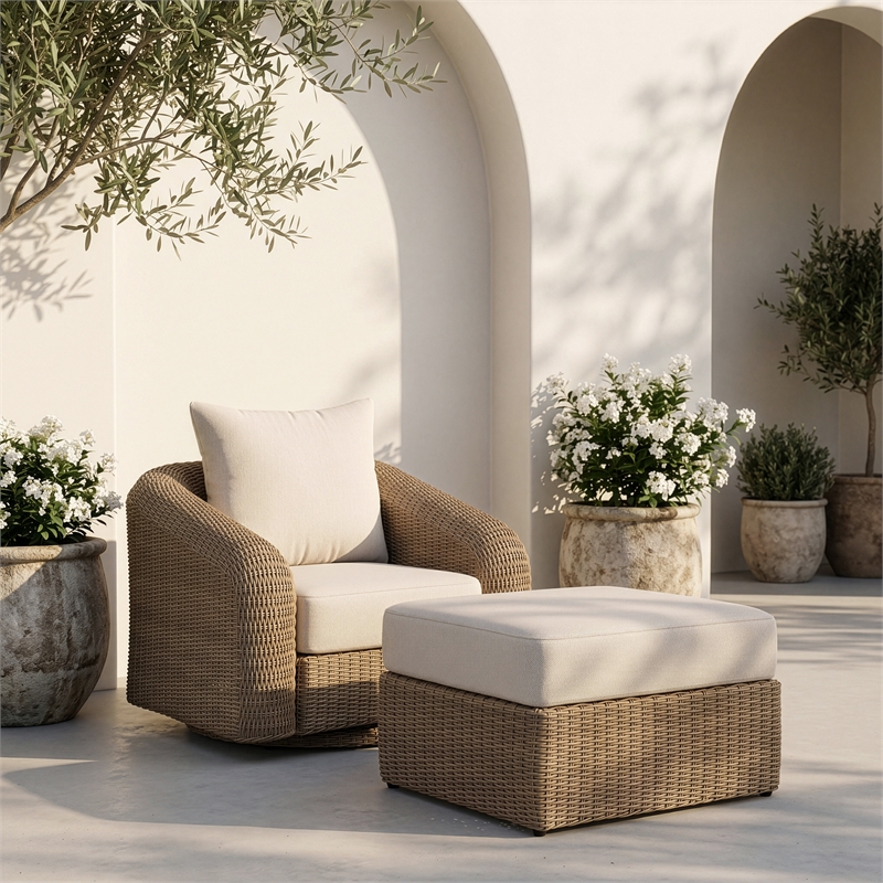 Meridian Furniture Seacrest Beige Water Resistant Fabric Patio Ottoman Table