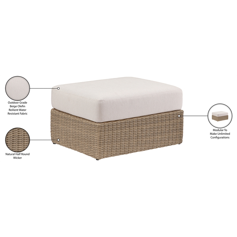 Meridian Furniture Seacrest Beige Water Resistant Fabric Patio Ottoman Table