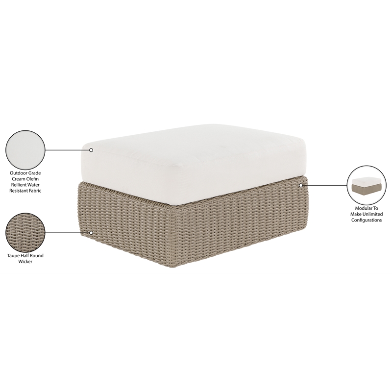 Meridian Furniture Seacrest Cream Water Resistant Fabric Patio Ottoman Table
