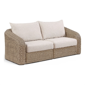 Meridian Furniture Seacrest 85.25&quot Beige Water Resist Fabric Patio Loveseat
