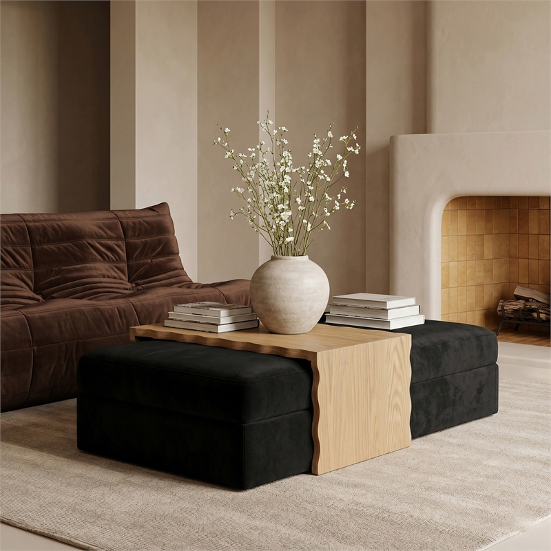 Meridian Furniture Woodra Black Velvet Upholstered Coffee Table/Ottoman