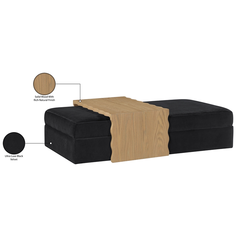 Meridian Furniture Woodra Black Velvet Upholstered Coffee Table/Ottoman