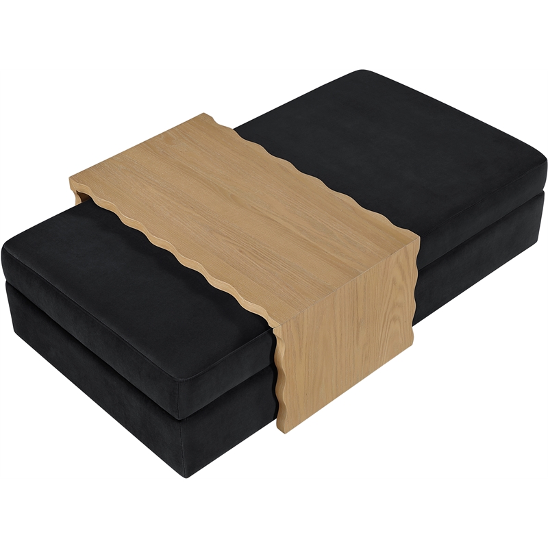Meridian Furniture Woodra Black Velvet Upholstered Coffee Table/Ottoman