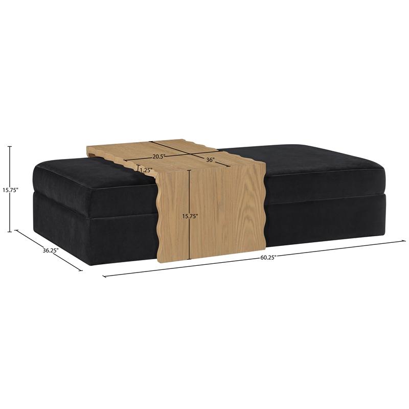 Meridian Furniture Woodra Black Velvet Upholstered Coffee Table/Ottoman