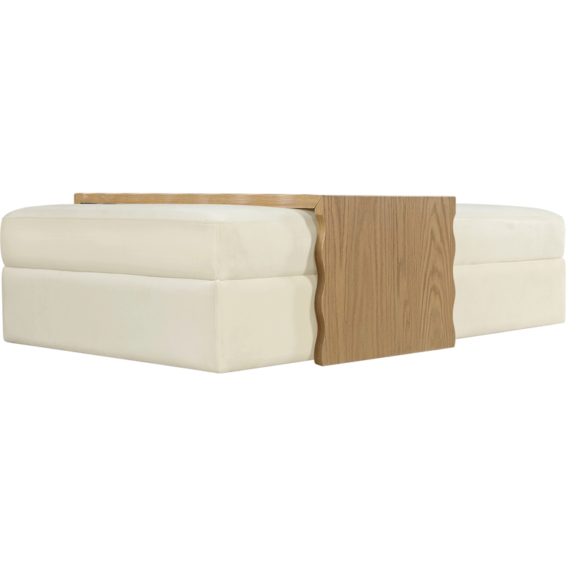 Meridian Furniture Woodra Cream Velvet Upholstered Coffee Table/Ottoman