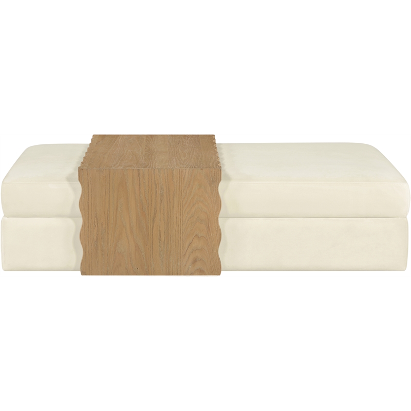 Meridian Furniture Woodra Cream Velvet Upholstered Coffee Table/Ottoman
