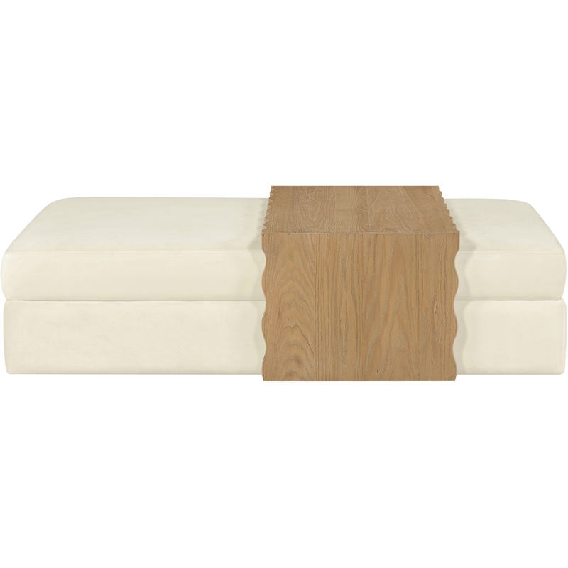 Meridian Furniture Woodra Cream Velvet Upholstered Coffee Table/Ottoman