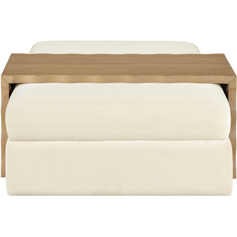 Meridian Furniture Woodra Cream Velvet Upholstered Coffee Table/Ottoman