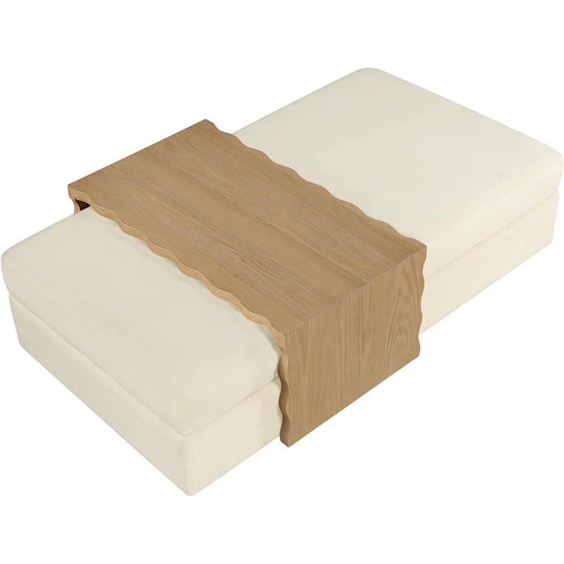 Meridian Furniture Woodra Cream Velvet Upholstered Coffee Table/Ottoman