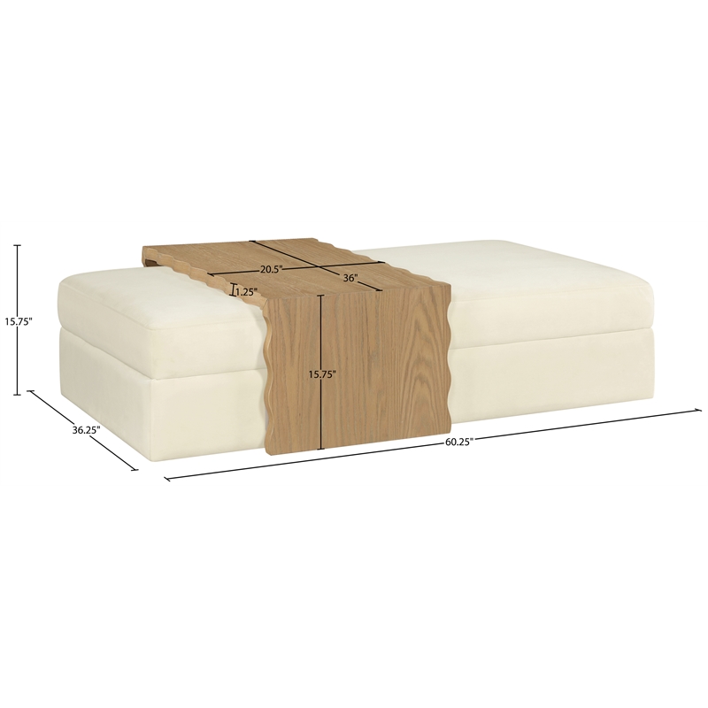 Meridian Furniture Woodra Cream Velvet Upholstered Coffee Table/Ottoman